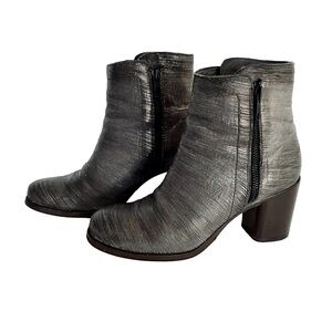 Frye Addie double Zip leather Bootie metallic Pewter Goodyear welt sole Size 6